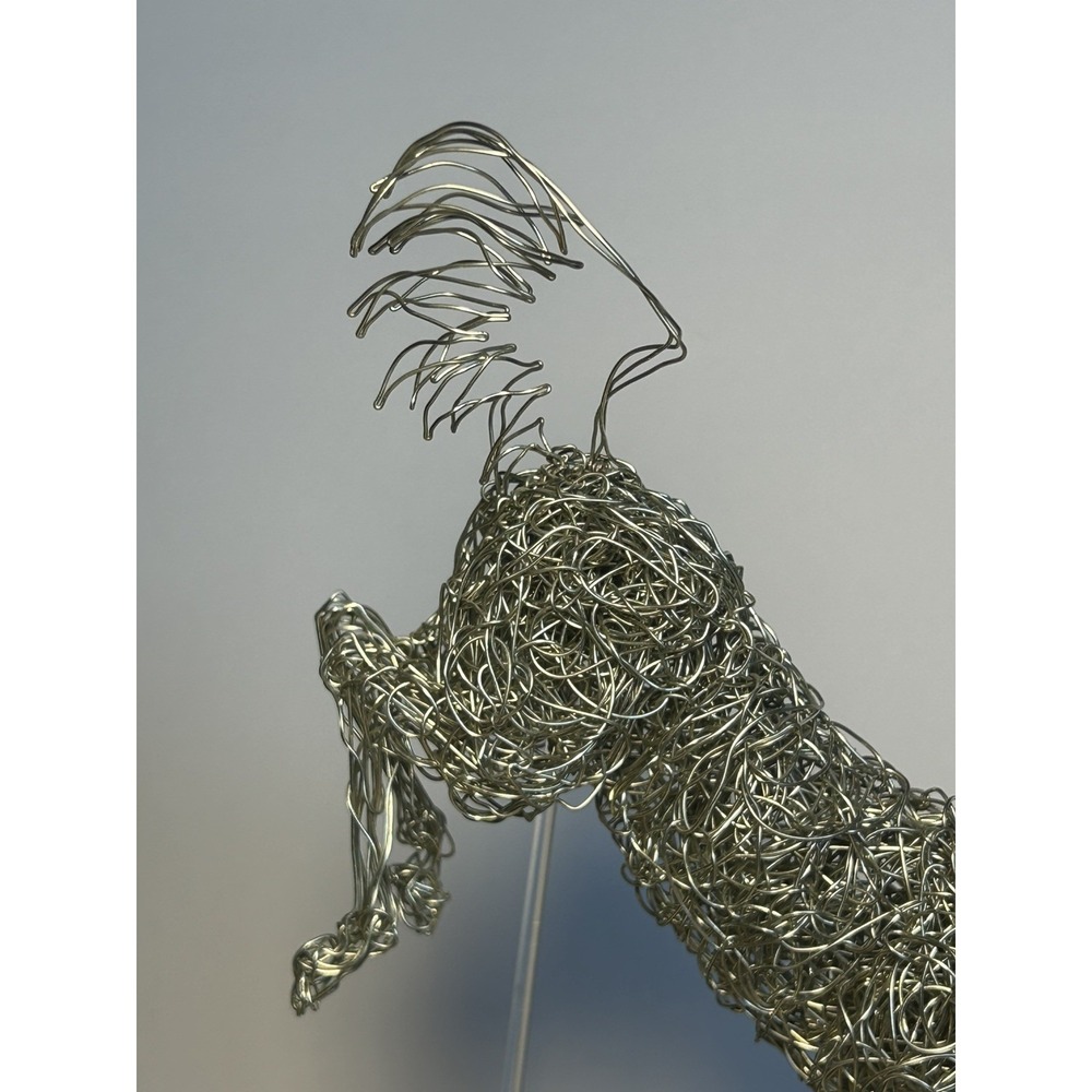 Handmade Silver-Tone Wire Bucking Horse Sculpture Equestrian Metal Art - Picture 12 of 14